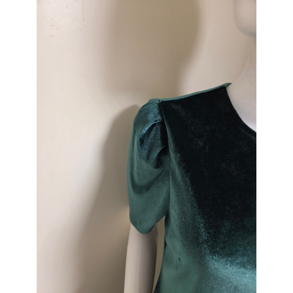 WAYF Emerald Green Velvet Puff Sleeve Mini Shift Dress Green Medium 90436WTJ-G15 - Picture 10 of 13